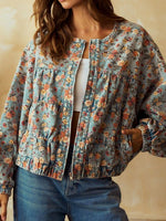 Load image into Gallery viewer, Floral Print Washed Denim Jacket Oversized N5A111
