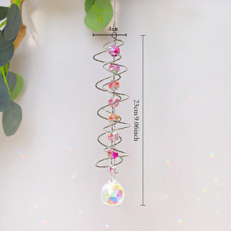 White Crystal Spiral Rotating Sun Catcher Wind Chime N6F294