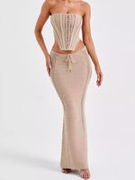 Load image into Gallery viewer, Deep Back Bandeau Set Bodycon Maxi Knit N5Z209
