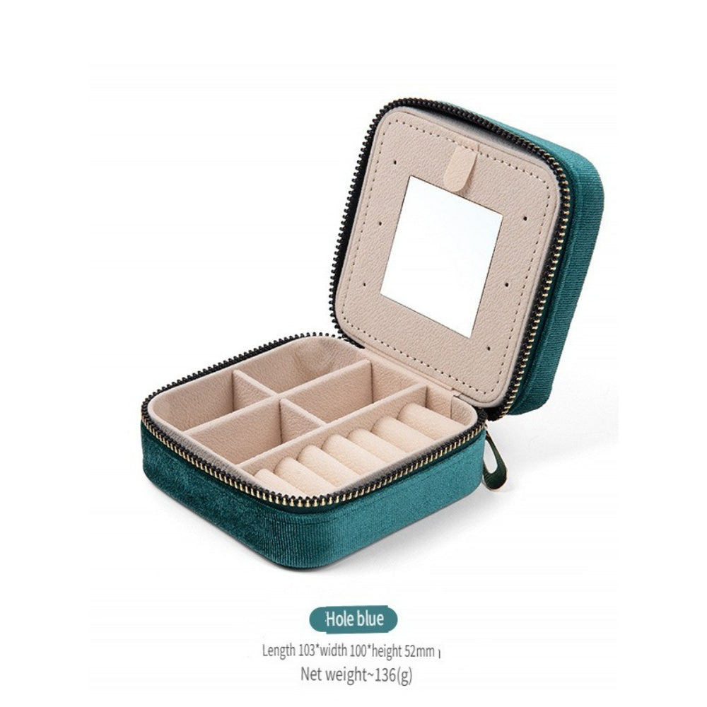 Velvet Zipper Jewelry Case with Mirror Women N6E061