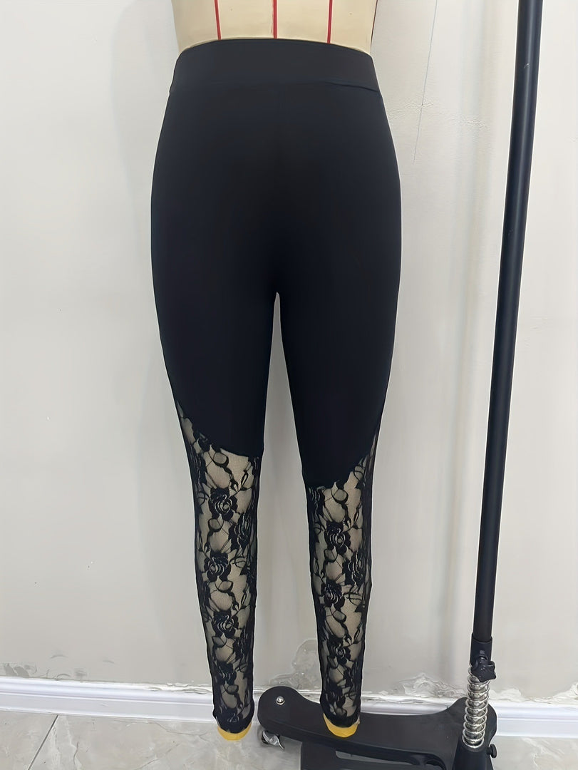 Lace Panel High Waist Shapewear Leggings Plus Size N6F232