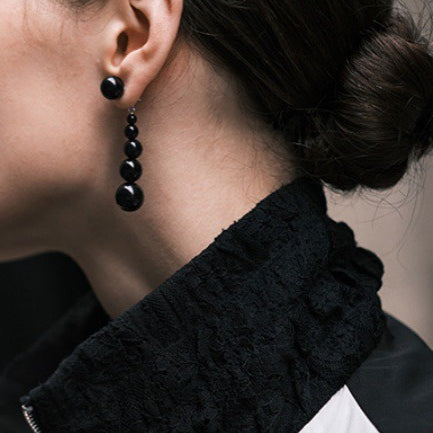 Black Agate Bead Long Earrings Women Niche Cool S5P922