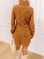 Load image into Gallery viewer, Floral Embroidered Suede Texture Lapel Dress Women N6G292