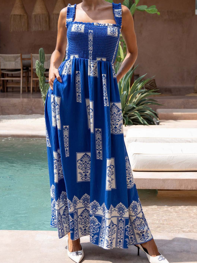 Bandeau Maxi Dress Circle Skirt Print Lightweight N5Z306