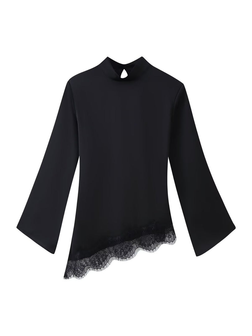 Satin Lace Back Tie Blouse Women N6D050