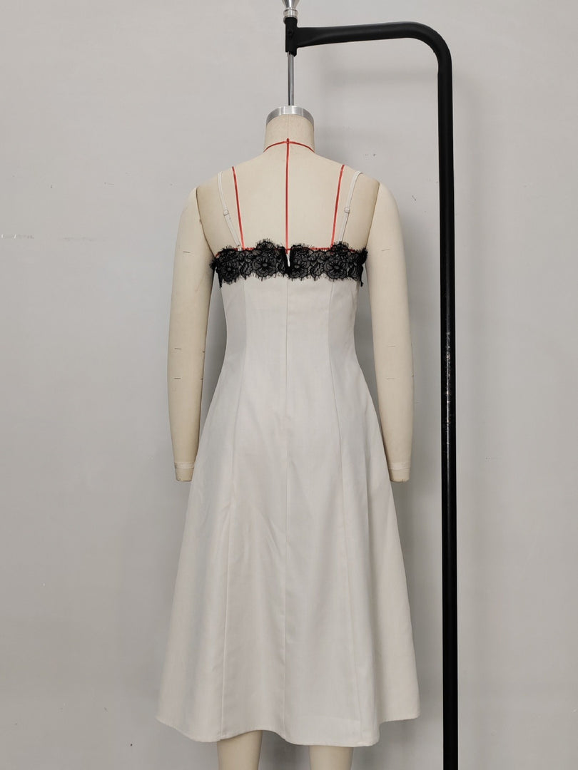 Lace Contrast Off Shoulder Summer Dress Women N6F215