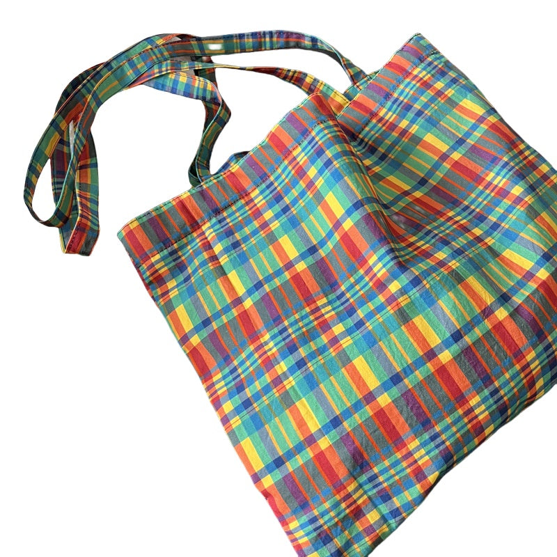 Iridescent Tartan Shoulder Bag Pure Cotton S5P272