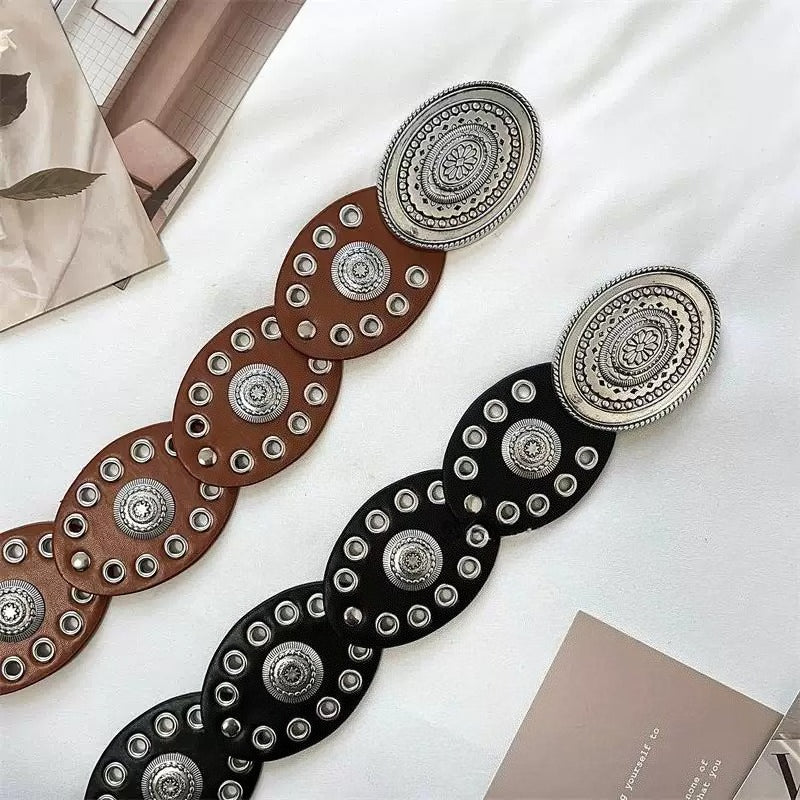 Women's PU Studded Wide Waist Belt N6J132