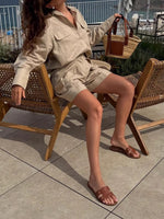 Load image into Gallery viewer, Cotton Shirt Short Set Lightweight Khaki N5Z840
