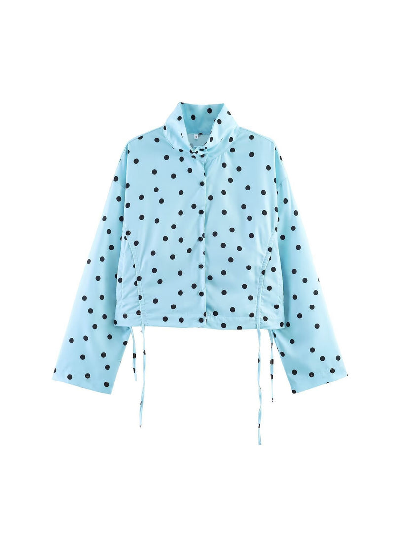 Polka Dot Balloon Jacket Shorts Set Women Casual N6F207