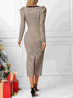 Load image into Gallery viewer, Plaid Belted Bodycon Knit Dress Women N5A081