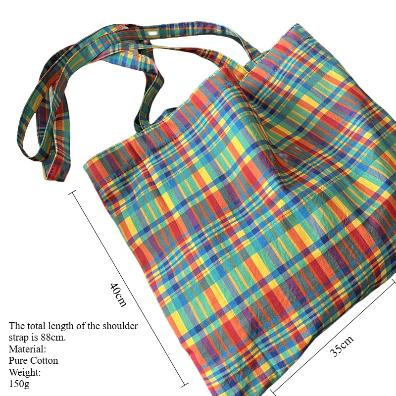 Iridescent Tartan Shoulder Bag Pure Cotton S5P272
