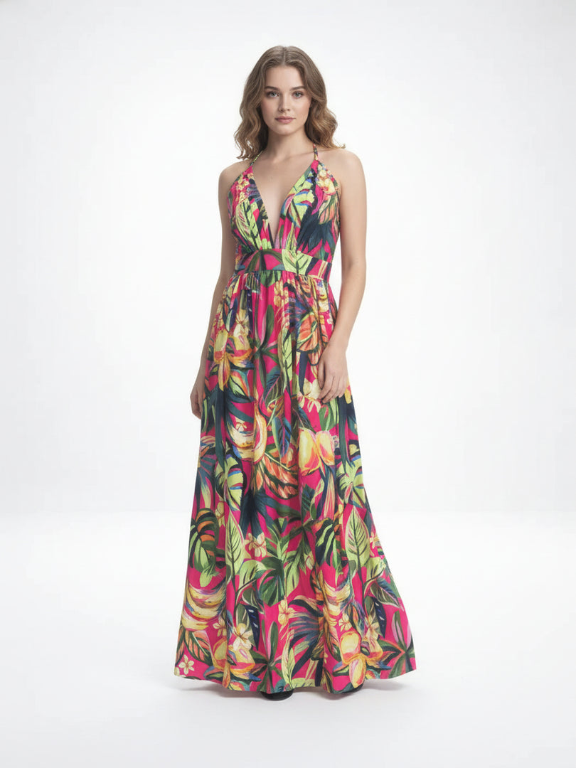 Sexy Print V Neck Slip Dress Women N6C247