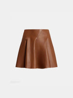 Load image into Gallery viewer, Vintage Chocolate Leather A-Line Mini Skirt N6F236