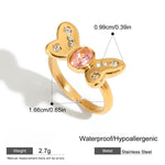 Load image into Gallery viewer, Pink Zircon Butterfly Ring Steel 18K Gold S5P027
