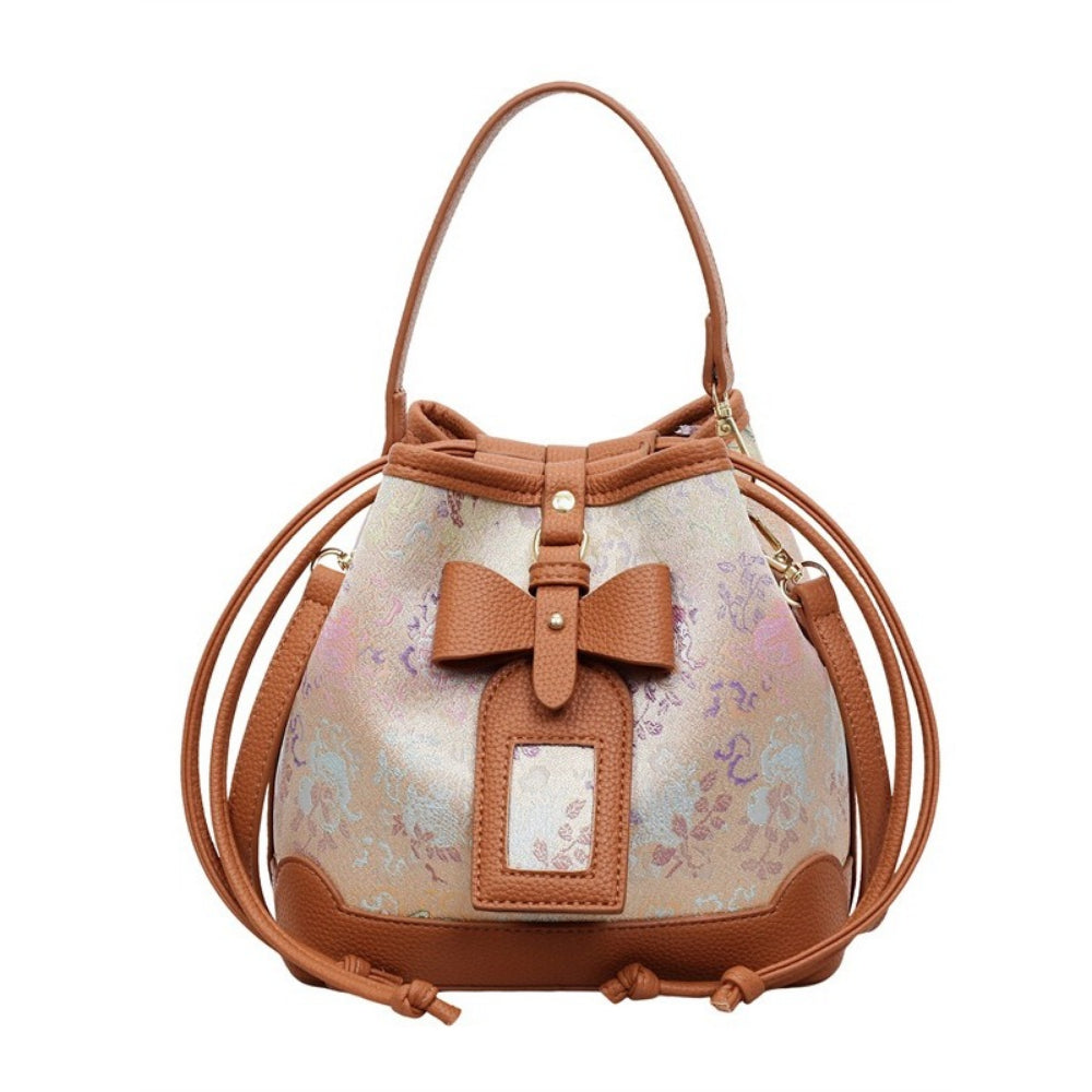 Jacquard Bow Detail Bucket Bag Women N6E007