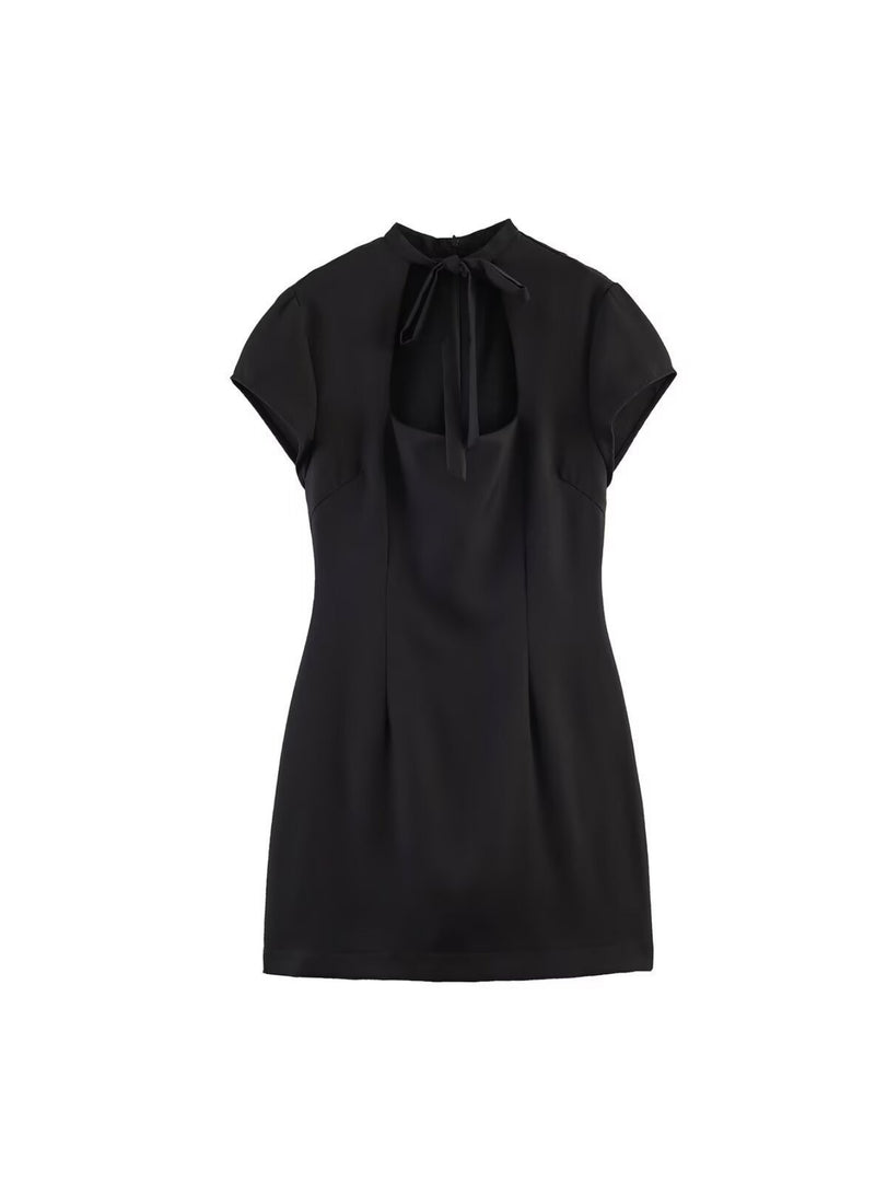 Bow Detail Square Neck Bodycon Short Dress Women N6E156