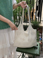 Load image into Gallery viewer, Vintage Knit Heart Mesh Tote Bag Women N6C068