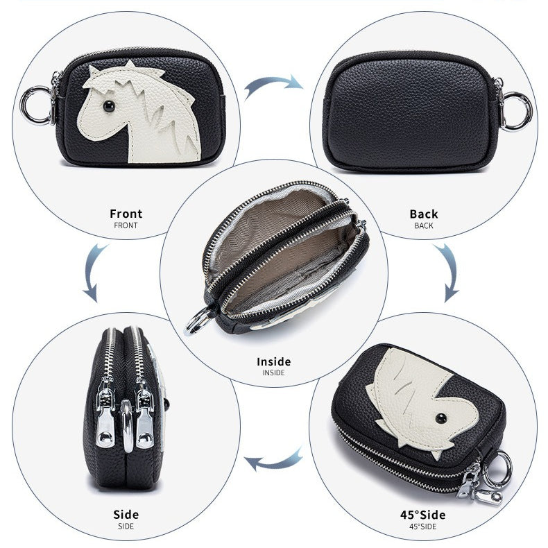 Women's Top-Grain Leather Horse Double-Zip Coin Purse N6J236