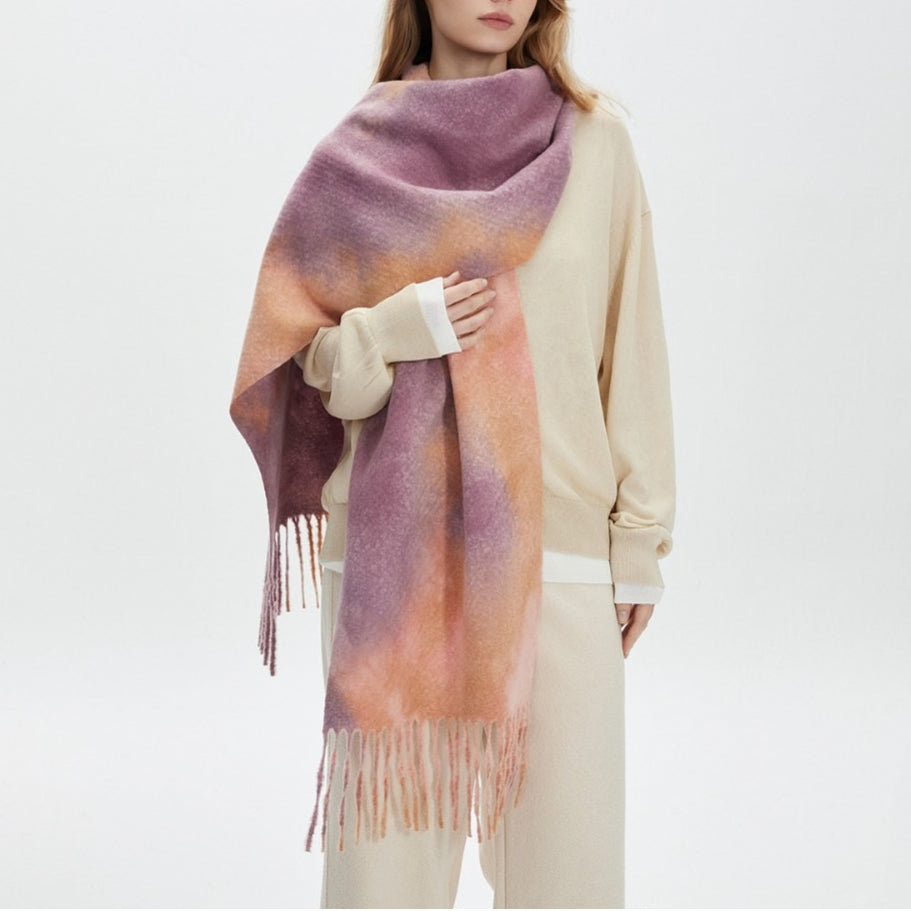 Ombre Tie-Dye Loop Yarn Fringe Scarf Women Cozy N6H243