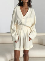 Load image into Gallery viewer, Cardigan Short Set Lightweight Beige N5Z637
