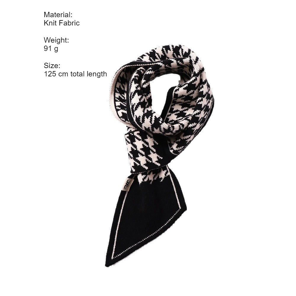 Houndstooth Knit Narrow Scarf with Small Ears N6H307