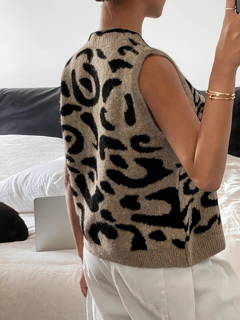 Leopard V Button Vest Lightweight Brown N5Z879