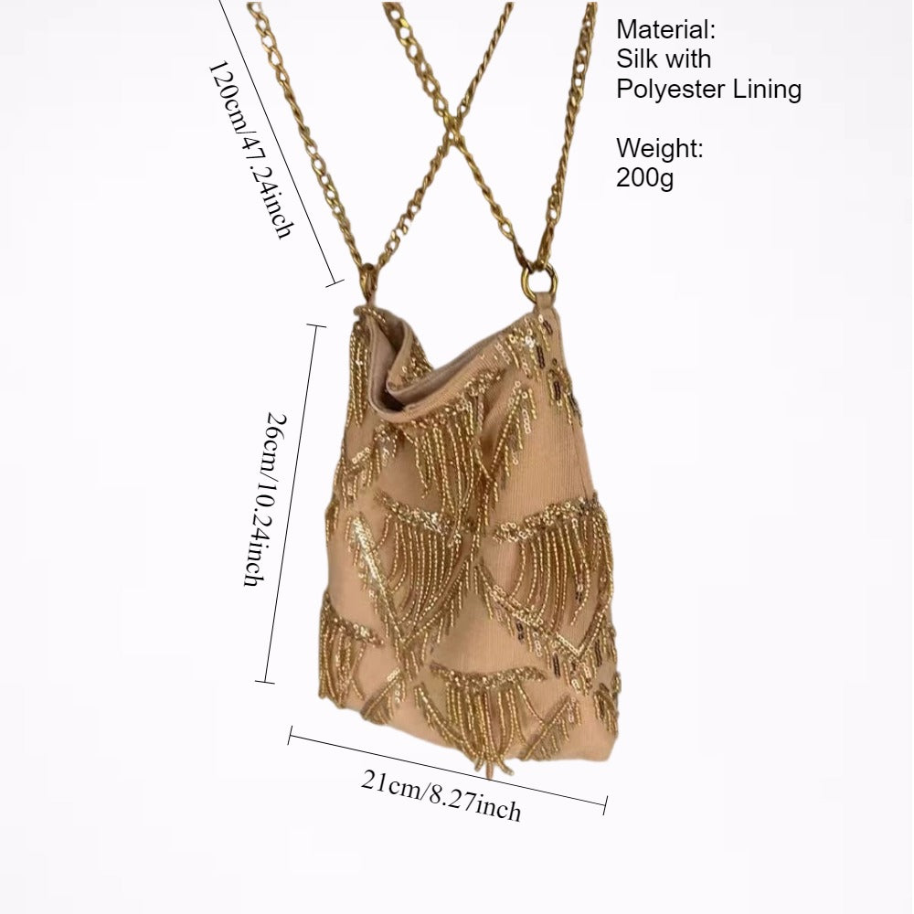 Sequined Fringe Shoulder Bag Evening Silk Clutch N6F172