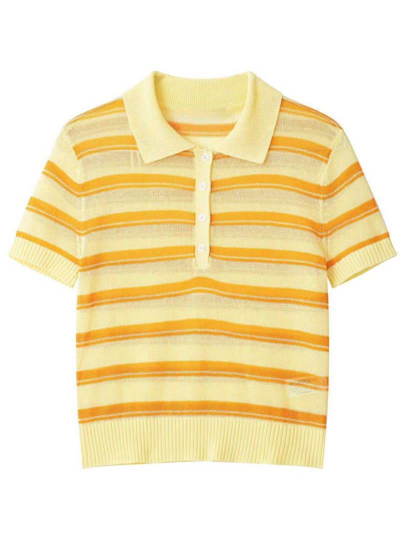 Color Block Stripe Polo Tee Short Sleeve Summer Knit N6G150
