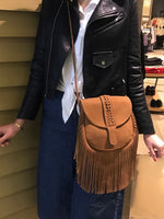 Load image into Gallery viewer, Woven Dome Soft Leather Fringe Crossbody Bag N6C224