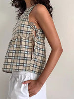 Load image into Gallery viewer, Tie-Waist Checkered Tube Top Women N6D070