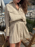Load image into Gallery viewer, Cotton Shirt Short Set Lightweight Khaki N5Z840
