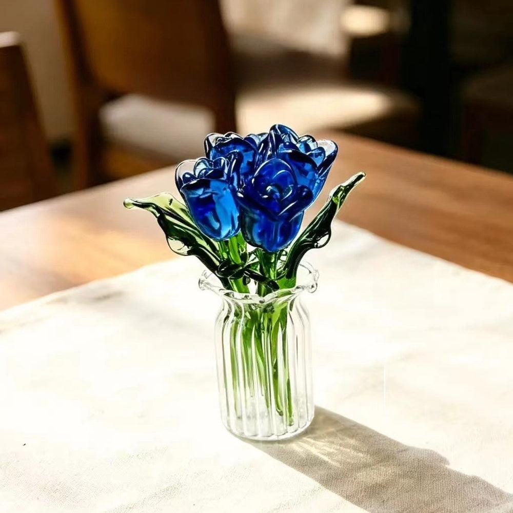 Handmade Glass Rose Tulip Bouquet Crystal Vase Decor N6G007