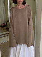 Load image into Gallery viewer, Solid Relaxed Backless Cotton Knit Sweater Women N6G128