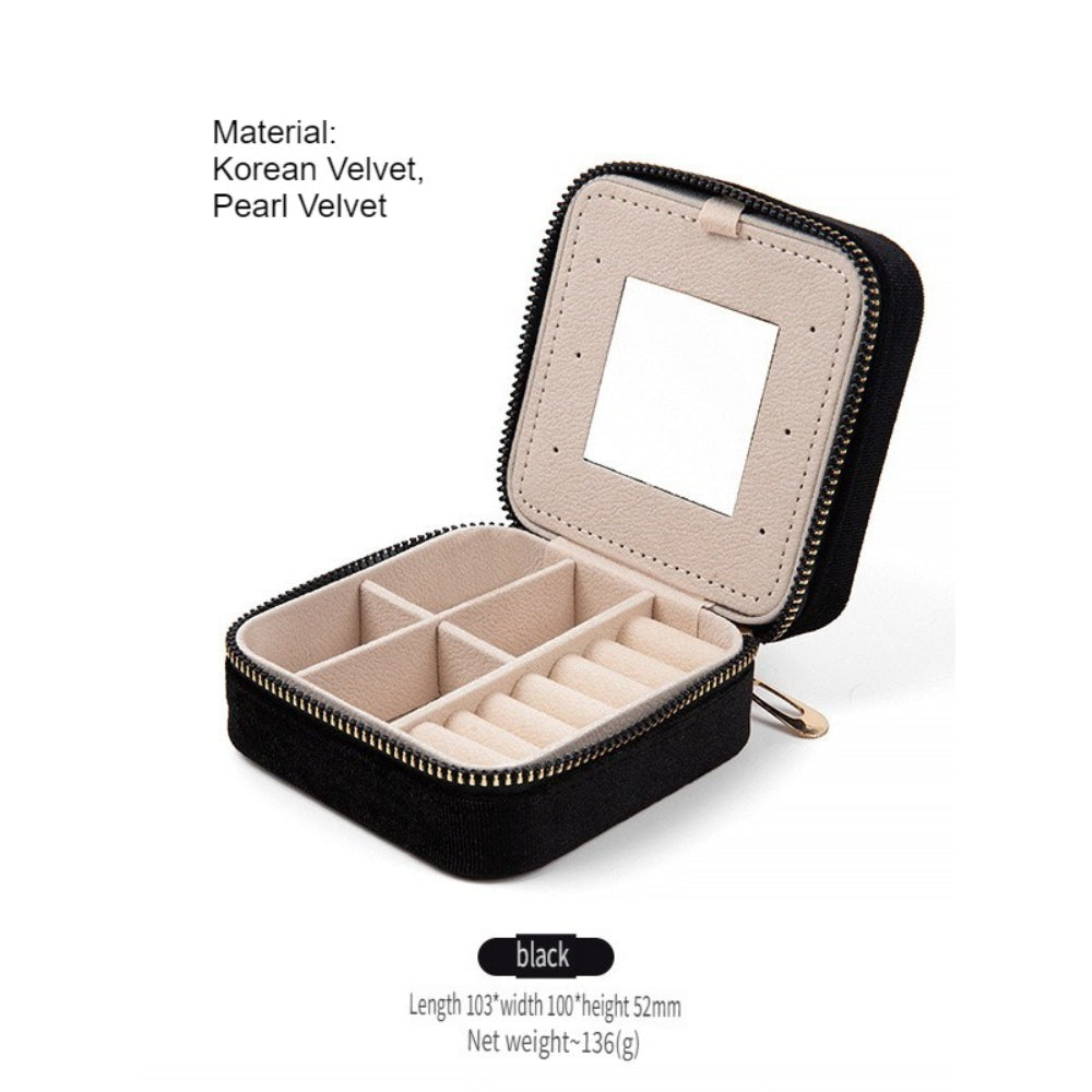 Velvet Zipper Jewelry Case with Mirror Women N6E061