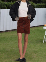 Load image into Gallery viewer, Corduroy Bodycon Mini Skirt Women Red Brown N5A100
