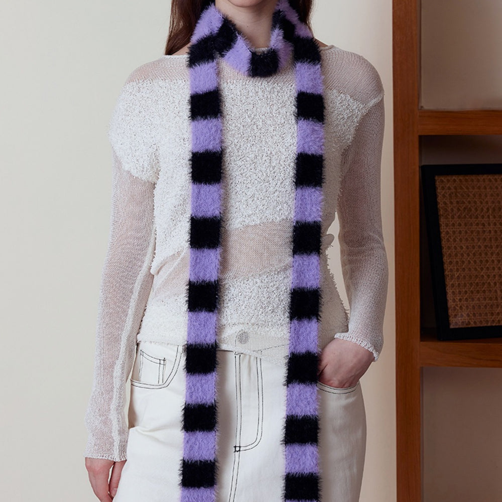 Furry Striped Skinny Knit Scarf Women Autumn N6H251