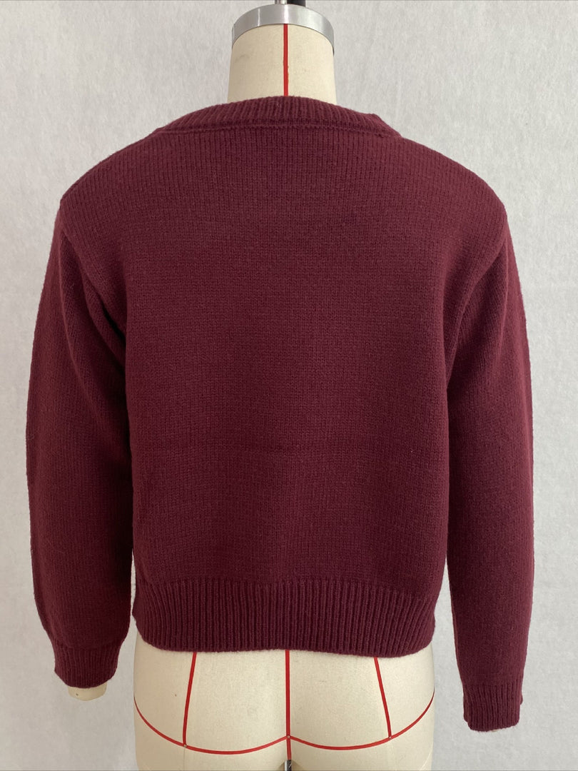 Heart Jacquard Round Neck Loose Pullover Sweater N6H286