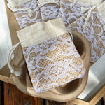 Load image into Gallery viewer, Jute Lace Drawstring Pouch Sachet Jewelry Bag Apricot N6G133