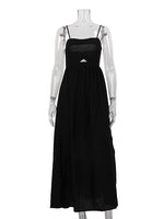 Load image into Gallery viewer, Black High Waist Spaghetti Strap French Midi Dress N6D090