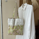 Load image into Gallery viewer, Lace Trim Floral Tote Bag Women Book Bag N6E035