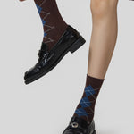 Load image into Gallery viewer, Color Block Seamless Diamond Retro Mid-Calf Socks White N6H019