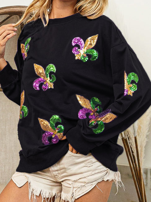 Iris Sequin Knit Sweatshirt Women Black N5A119