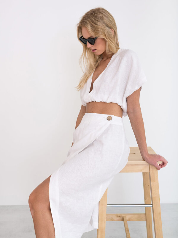 Image 1 of ABIGAIL Linen Wrap Skirt in White from ALBERALKIRK