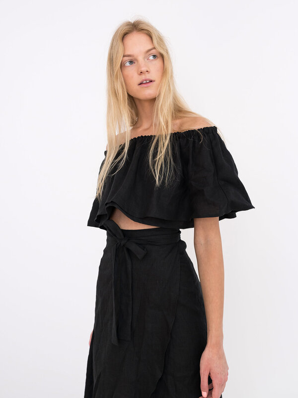 Image 1 of ACACIA Off Shoulder Linen Top in Black from ALBERALKIRK