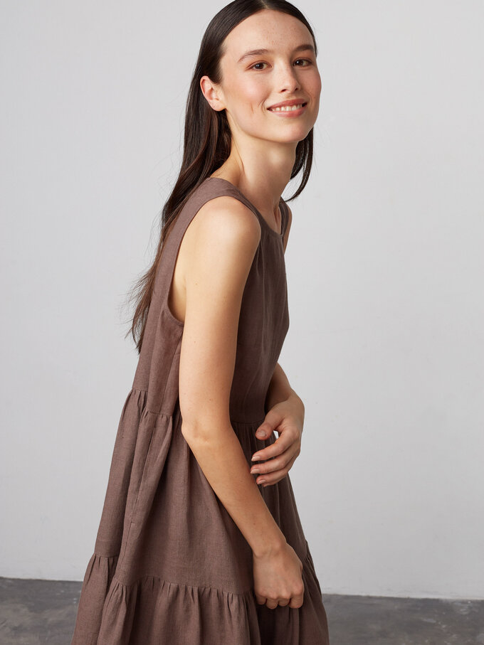 Image 3 of AGOTA Sleeveless Linen Dress in Cocoa from ALBERALKIRK