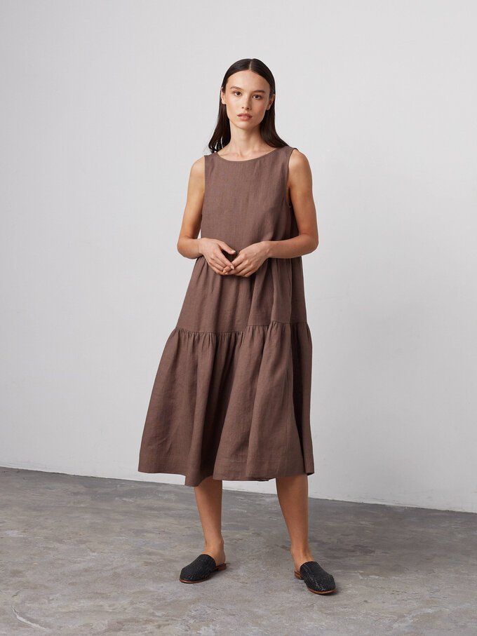 Image 4 of AGOTA Sleeveless Linen Dress in Cocoa from ALBERALKIRK