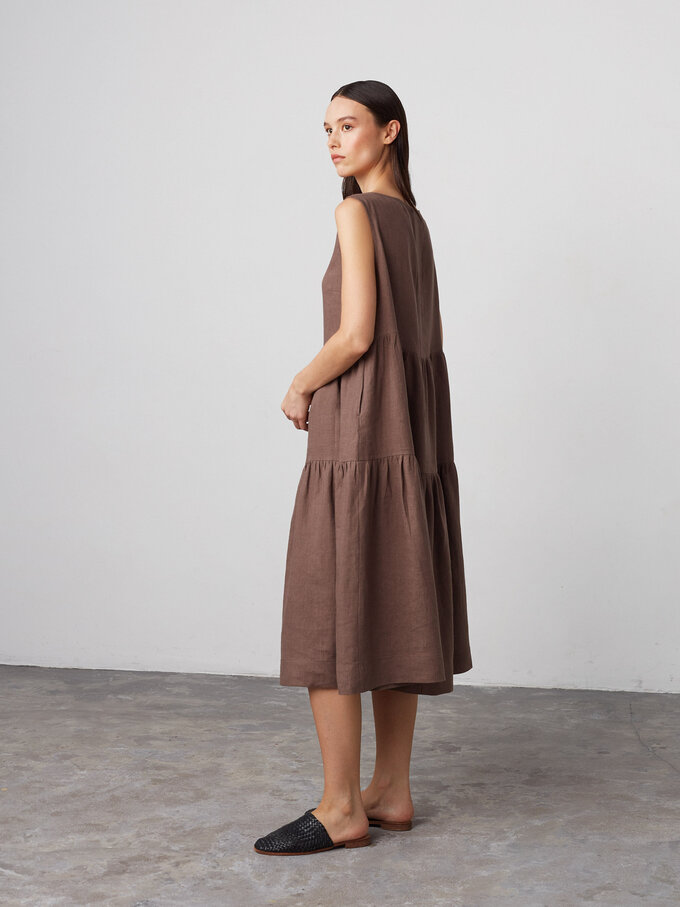 Image 5 of AGOTA Sleeveless Linen Dress in Cocoa from ALBERALKIRK