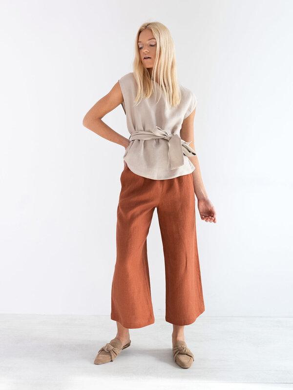 Image 1 of ALEXANDRA Linen Tie Waist Top in Beige from Love and Confuse