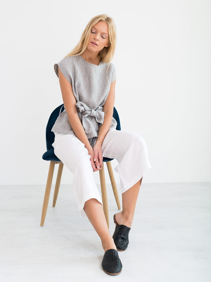 Image 1 of ALEXANDRA Linen Tie Waist Top in Stripe from Love and Confuse